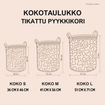 Pyykkikorin kokotaulukko