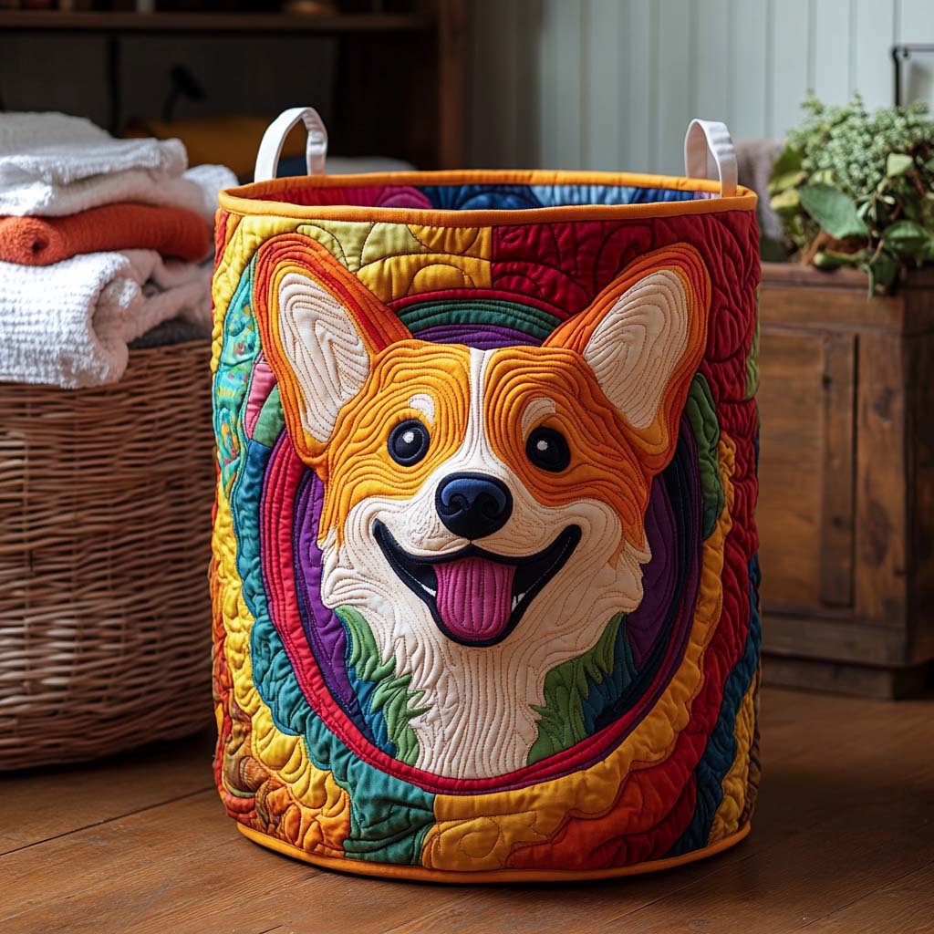 Corgi-kuvioitu pyykkikori