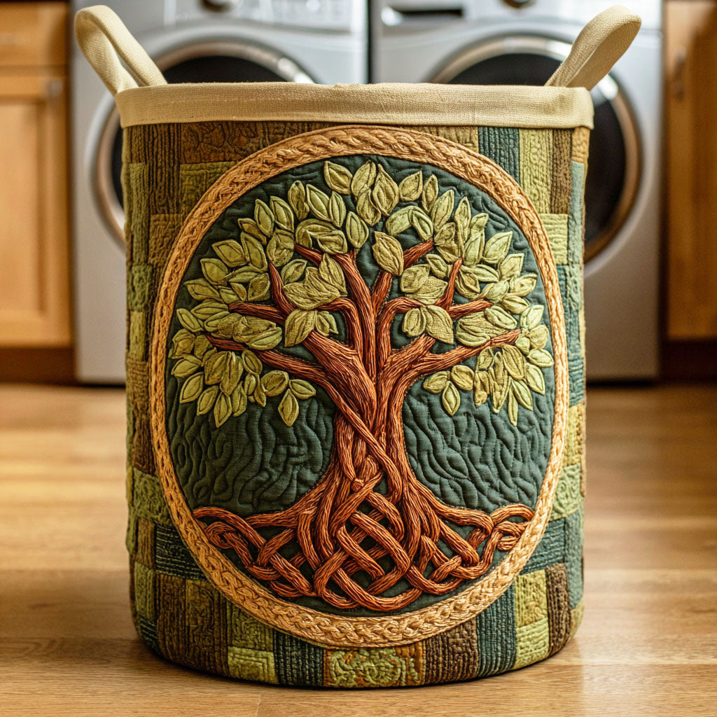 Kelttiläinen elämänpuu -kuvioitu pyykkikori