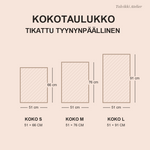 Tyynynpäällisen kokotaulukko