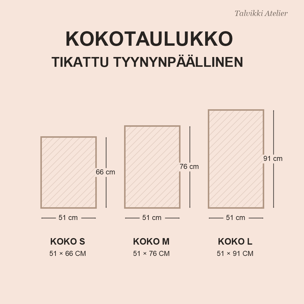 Tyynynpäällisen kokotaulukko
