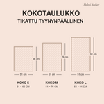 Tyynynpäällisen kokotaulukko